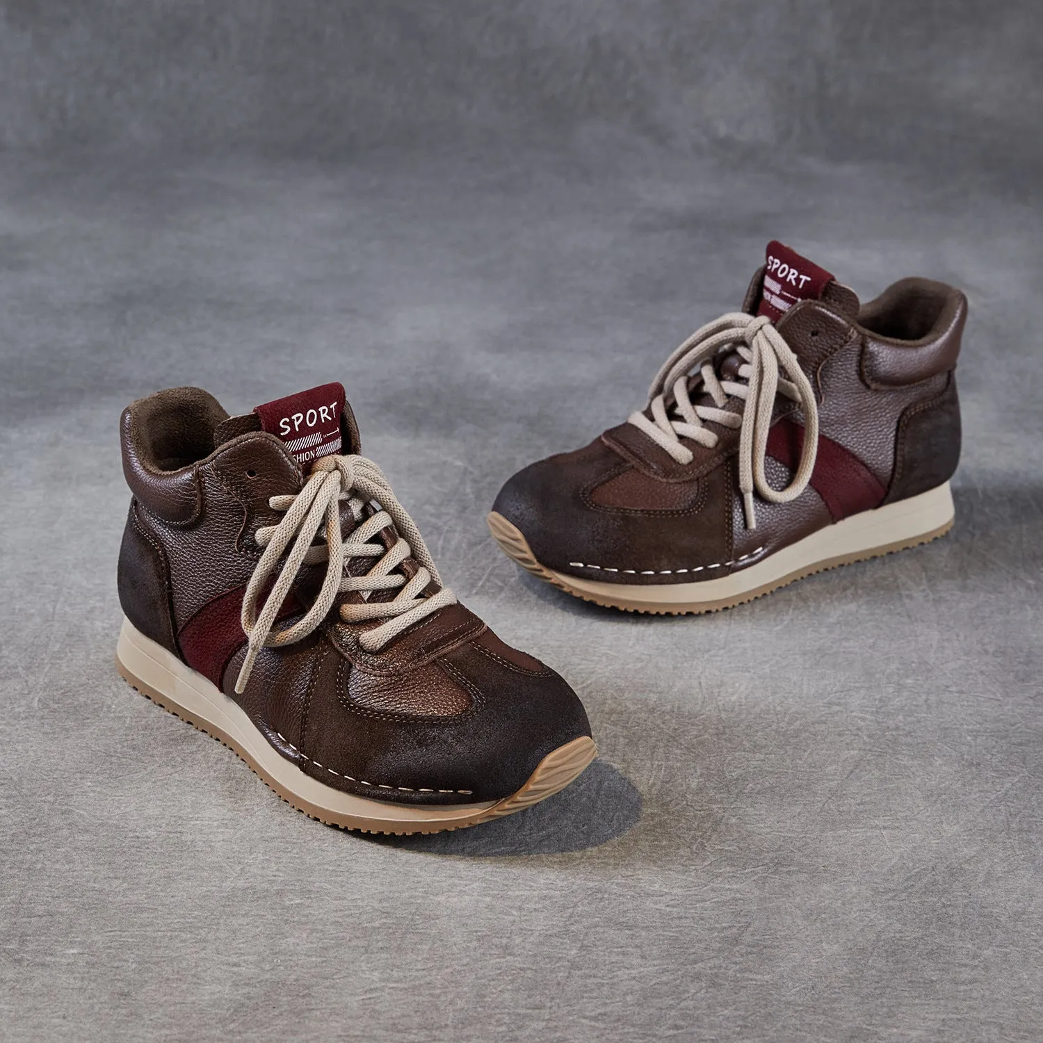 Women's Retro Quilted Leather High Top Casual Sneakers High Heel Inserts Weight Shifting