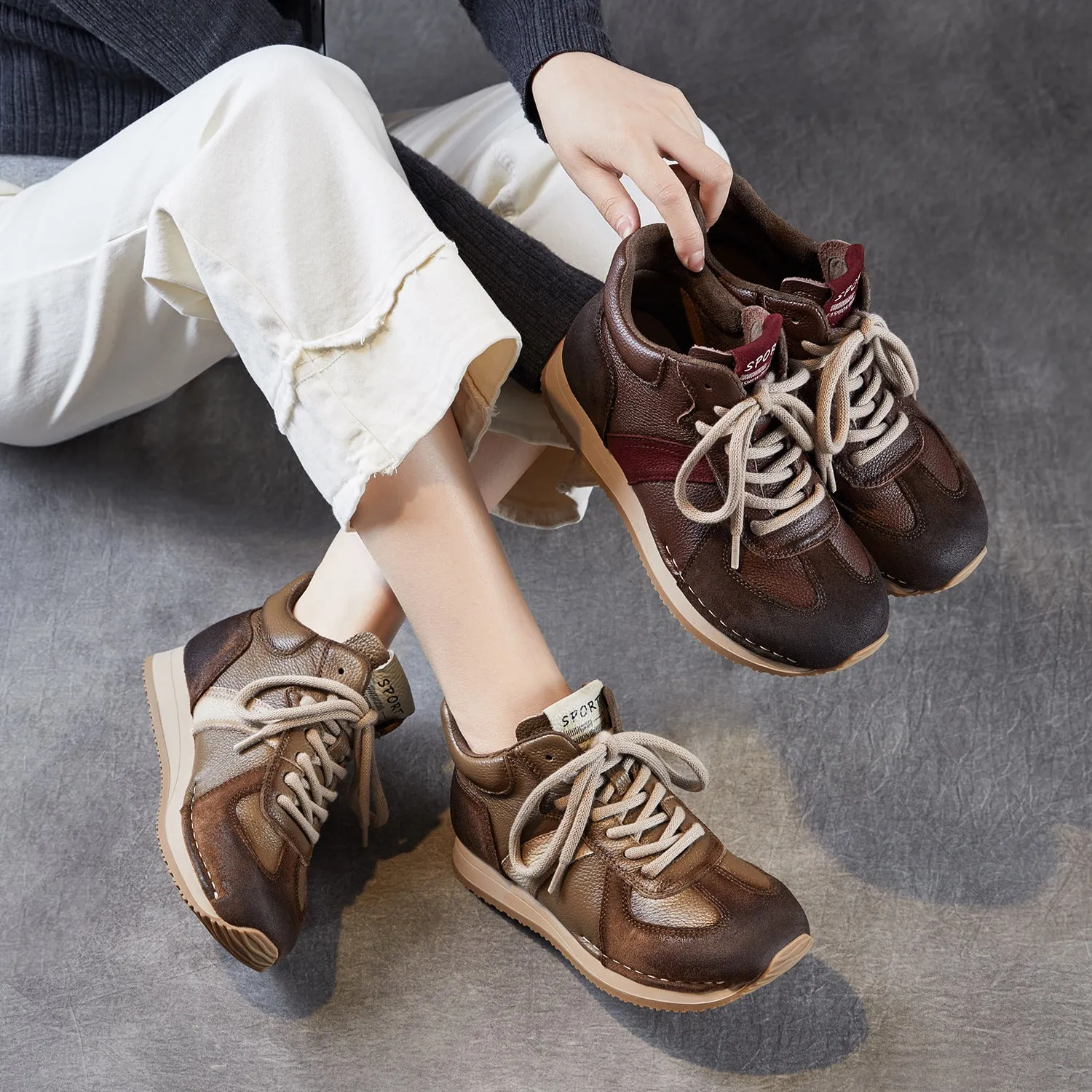 Women's Retro Quilted Leather High Top Casual Sneakers Naked On High Heels