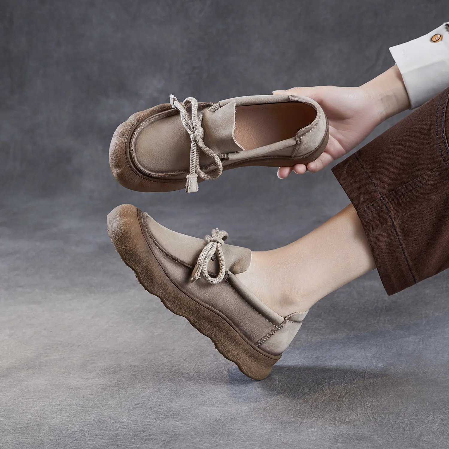 Women's Vintage Leather Lace-up Flat Casual Shoes Best Flat Sole Shoes