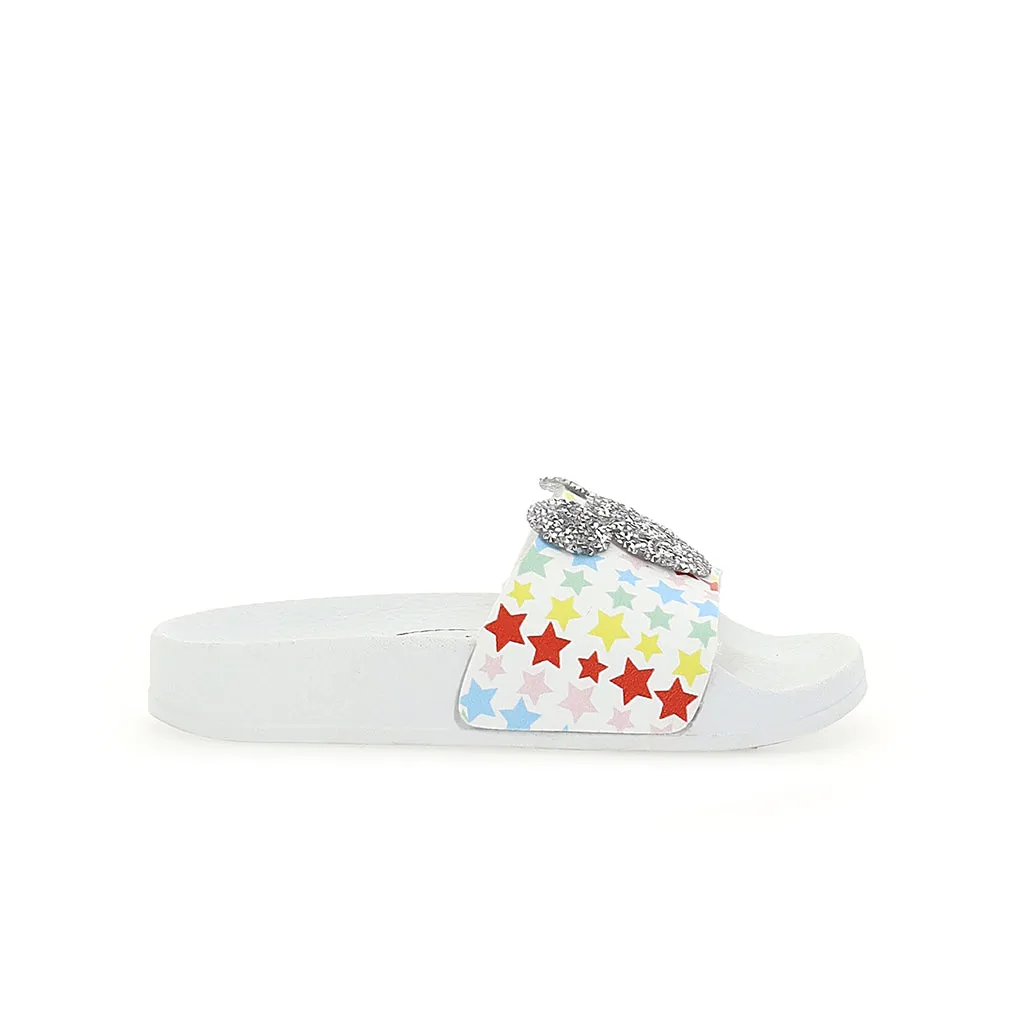 White Glitter Mickey Mouse Beach Slides Leather Oxford Casual Shoes