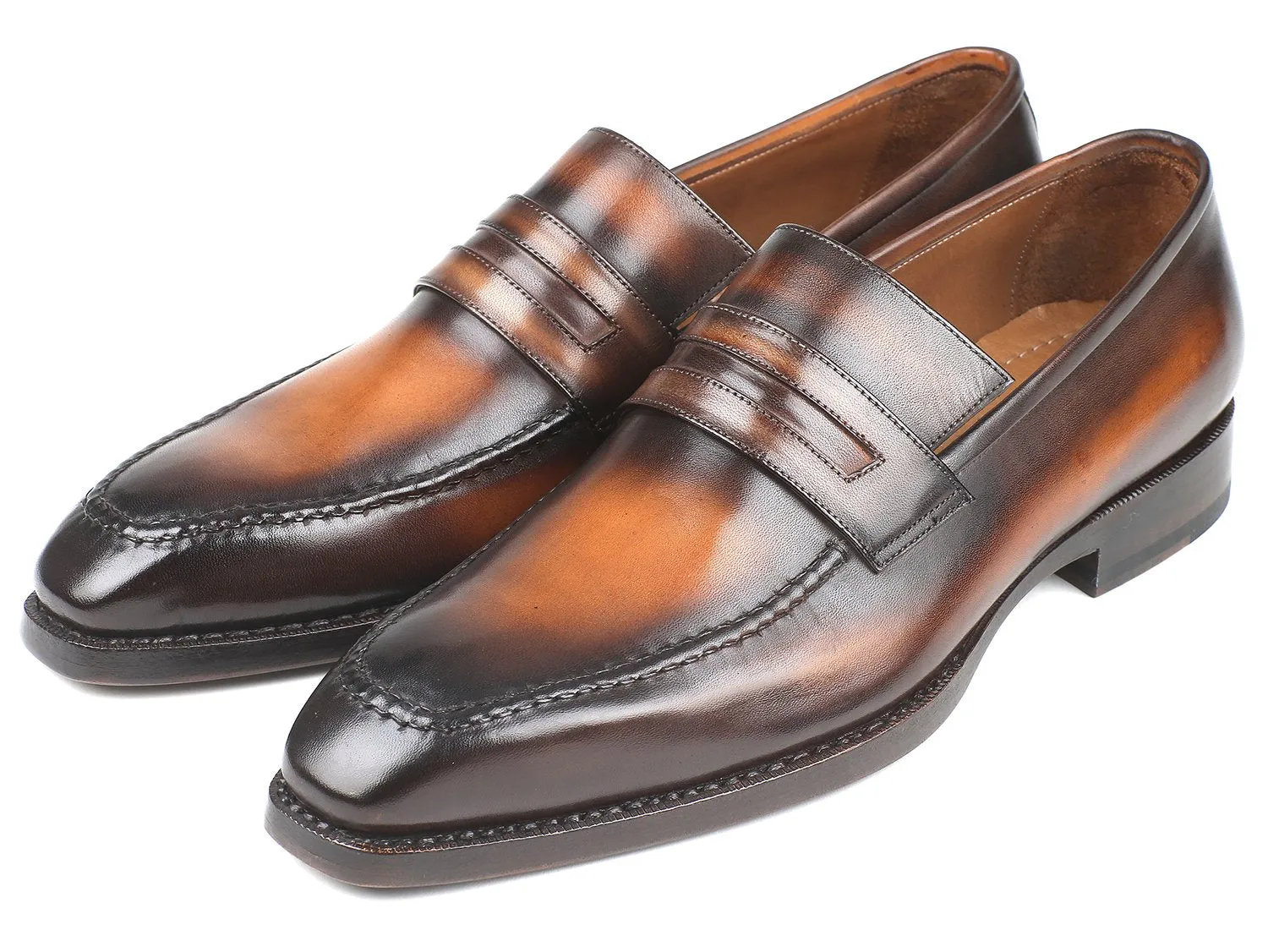 Cordovan Penny Loafers Paul Parkman Brown Burnished Goodyear Welted Loafers (ID#36LFBRW)