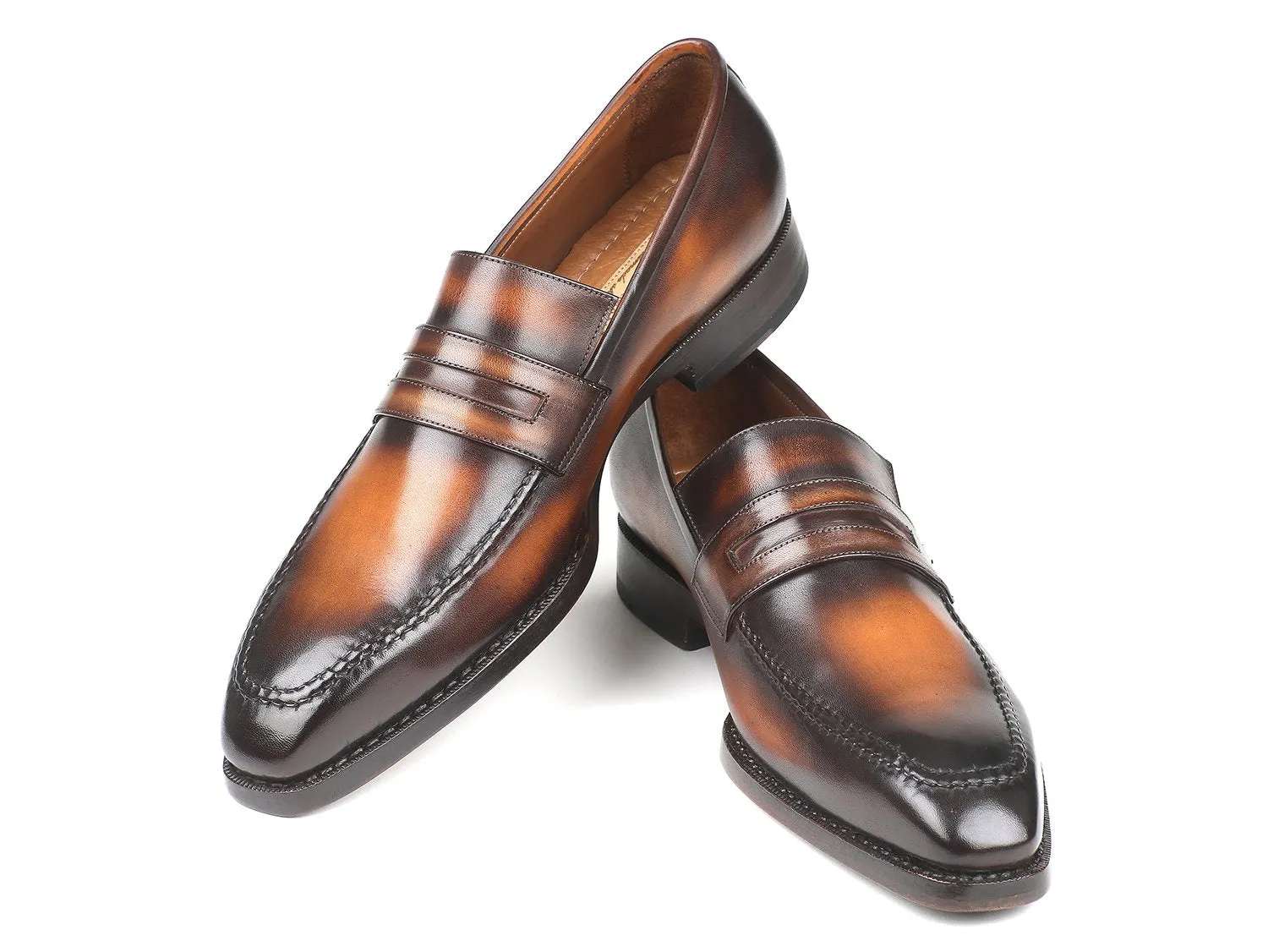 Paul Parkman Brown Burnished Goodyear Welted Loafers (ID#36LFBRW) Loafers In Spanish