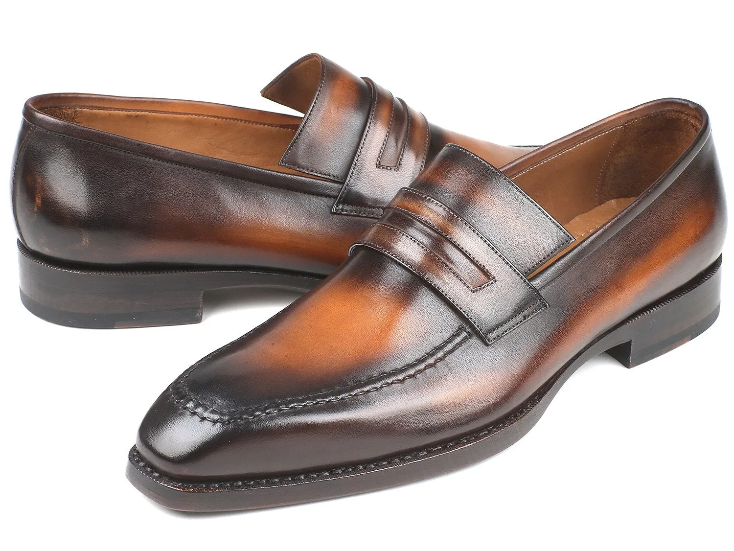 Paul Parkman Brown Burnished Goodyear Welted Loafers (ID#36LFBRW) Loafers Price