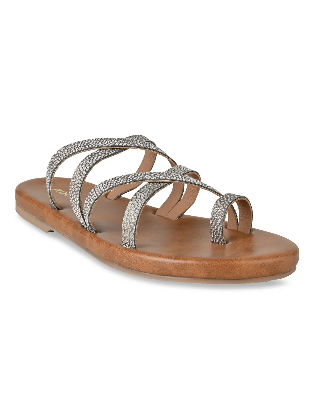 Feminine Flat Shoes Rocia By Regal Antique Gold Women Strappy Flats