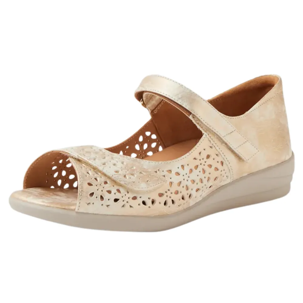 Ziera Daffodil Smudge Metal Leather Sandal (Women's) Sandals Flats