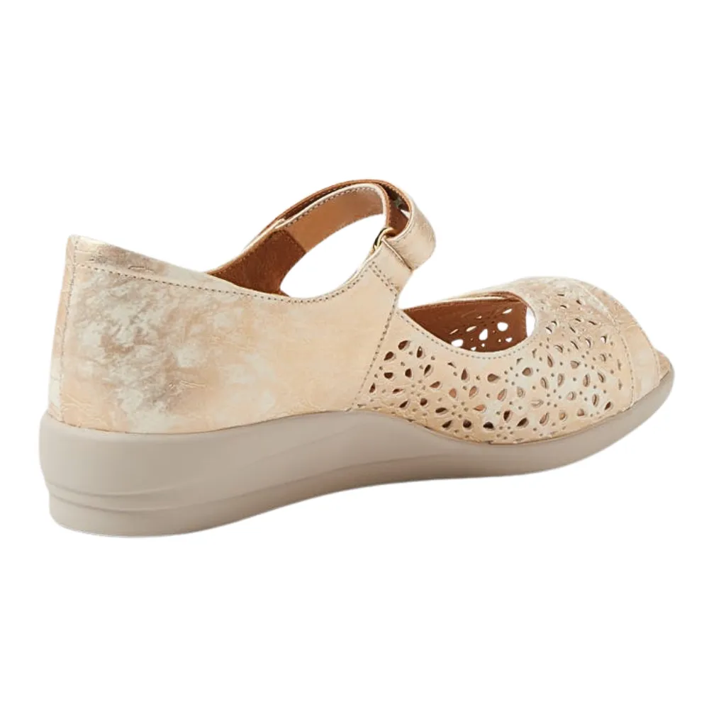 Ziera Daffodil Smudge Metal Leather Sandal (Women's) And White Sandals