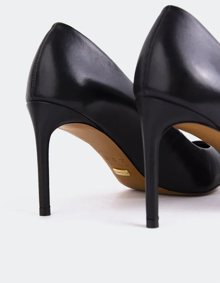 Zinnia Black Leather High Heel Comfortable